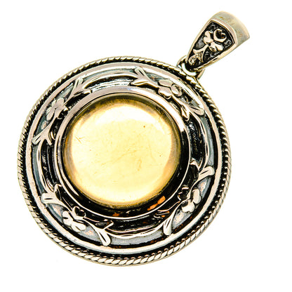 Smoky quartz pendant in round bezel, 925 sterling silver, ornate rope edge bail