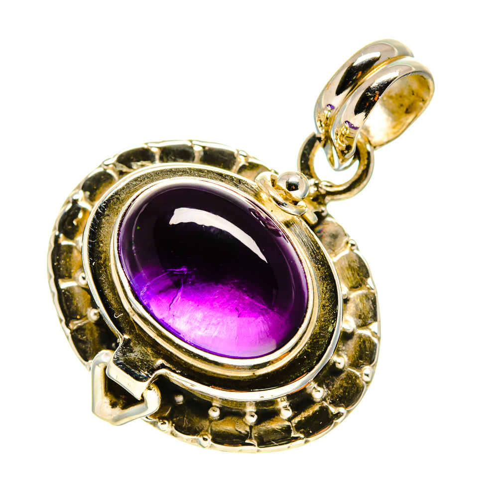 Oval amethyst gemstone pendant with ornate polished 925 silver bezel and hanging loop bail
