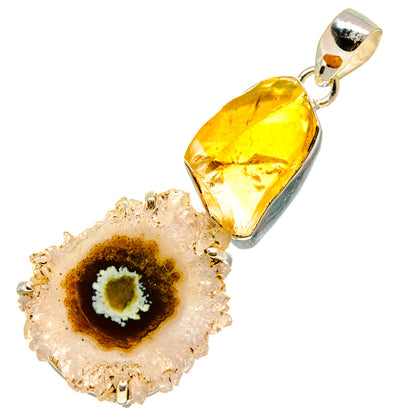 Sterling silver citrine pendant with yellow crystal top and geode slice detail