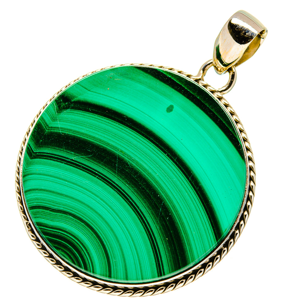 Malachite pendant round green malachite cabochon with gold-tone bezel and bail