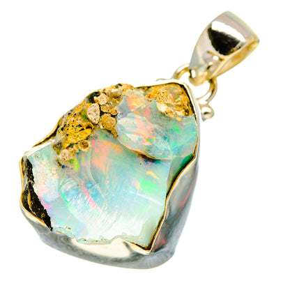 Rough opal pendant in 925 sterling silver, rough cut stone with iridescent glow