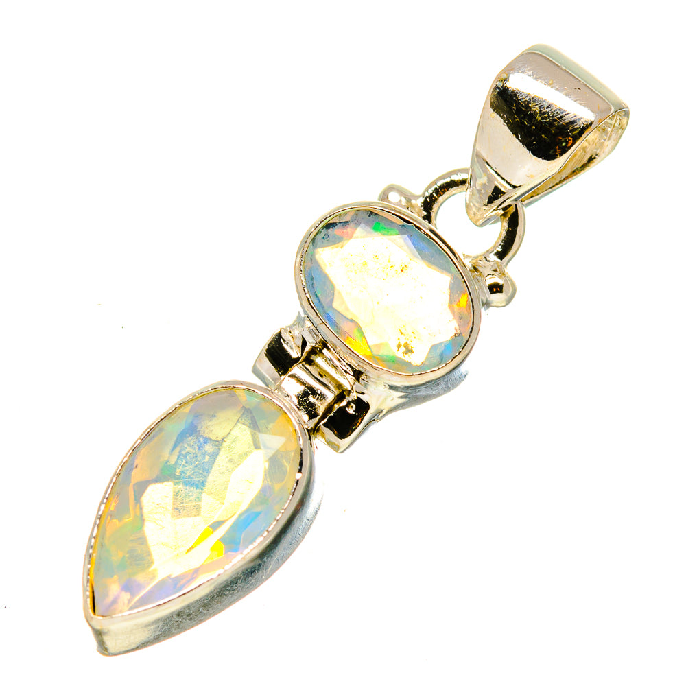 Oval opal pendant in 925 sterling silver with faceted multicolor stones and bail