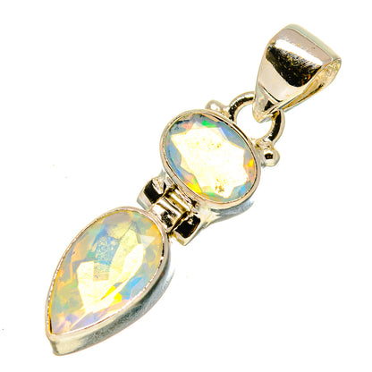 Oval opal pendant in 925 sterling silver with faceted multicolor stones and bail