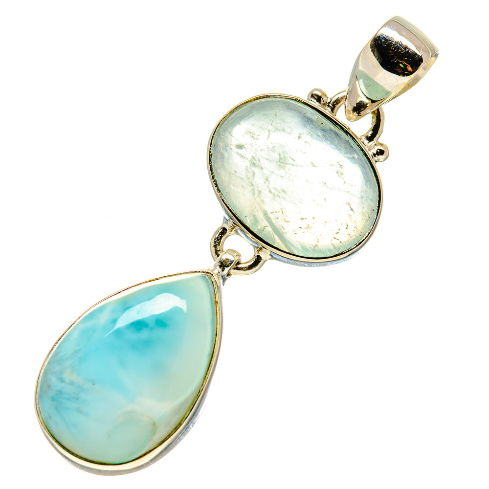 Larimar and aquamarine pendant in 925 sterling silver, two oval blue stones