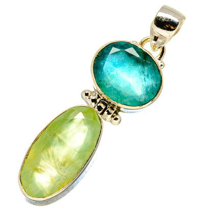 Sterling silver pendant with large round turquoise-green gemstone and oval green stone