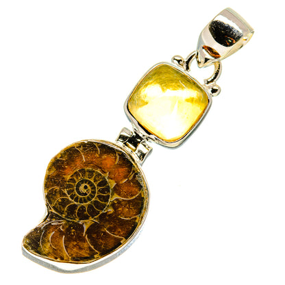 Ammonite Fossil, Citrine Pendants handcrafted by Ana Silver Co - PD757698