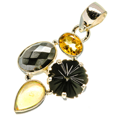 Black Onyx, Hematite, Ethiopian Opal, Citrine Pendants handcrafted by Ana Silver Co - PD757786