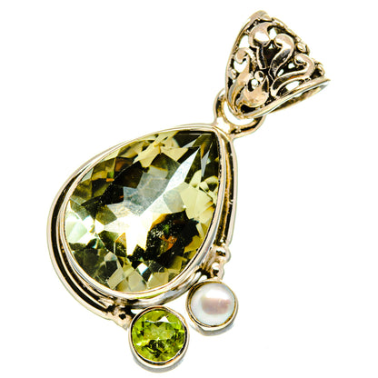 Green Amethyst, Peridot, Cultured Pearl Pendants handcrafted by Ana Silver Co - PD757787
