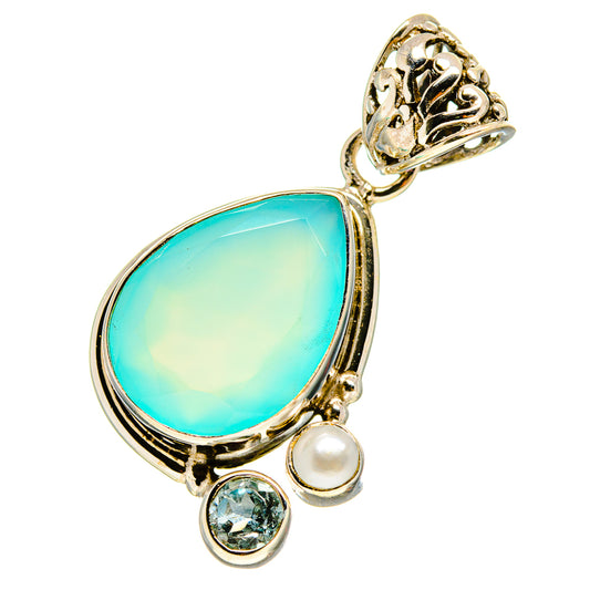 Aqua Chalcedony, Blue Topaz, Cultured Pearl Pendants handcrafted by Ana Silver Co - PD757790