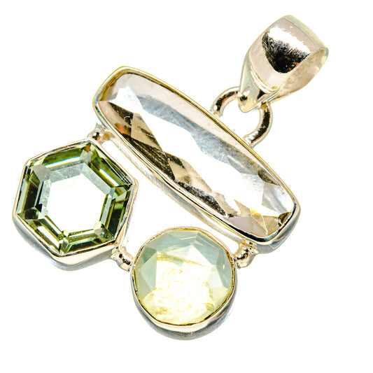 White Quartz, Green Amethyst, Prehnite Pendants handcrafted by Ana Silver Co - PD757794