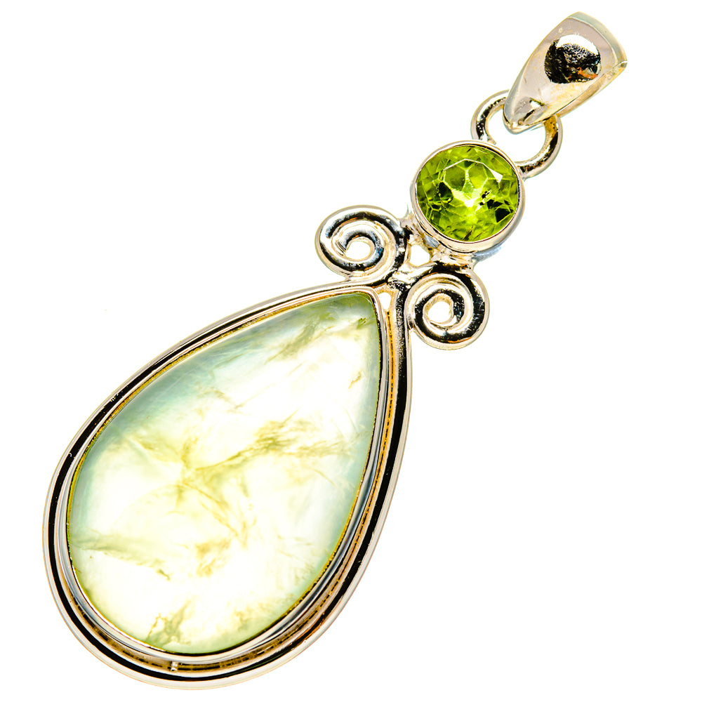 Sterling silver pendant with large pear-shaped light green stone and small round green gem