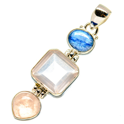 Sterling silver gemstone pendant with blue oval, clear square, pink rounds
