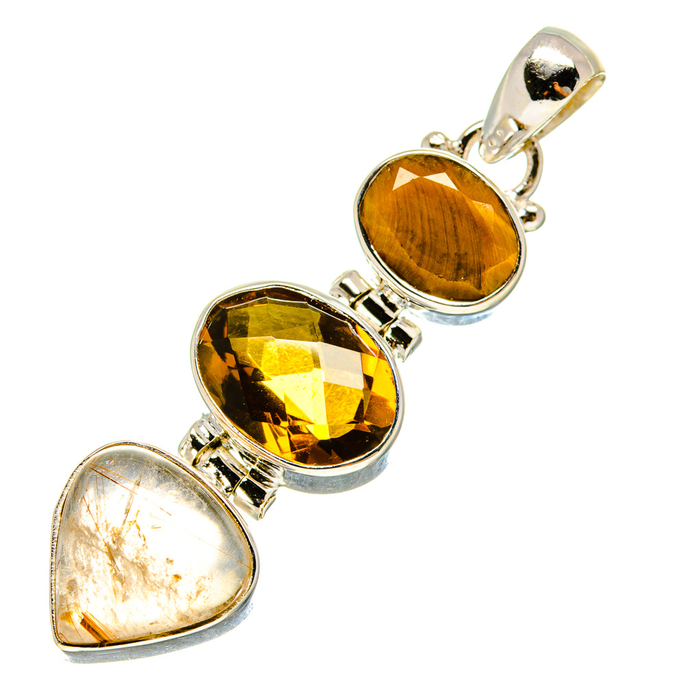 Rutilated Quartz, Mandarin Citrine, Tiger Eye Pendants handcrafted by Ana Silver Co - PD757811