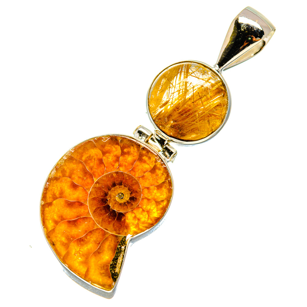 Ammonite Fossil, Rutilated Quartz Pendants handcrafted by Ana Silver Co - PD757819