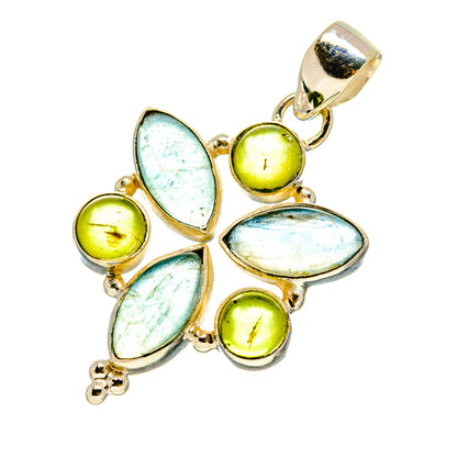 Sterling silver pendant with light blue and green oval gemstone cabochons