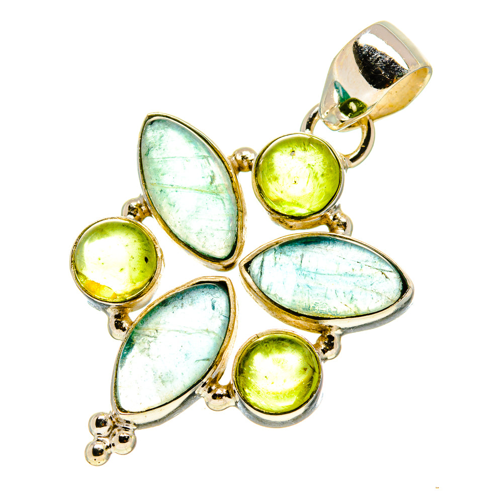 Sterling silver fluorite and peridot pendant with blue teardrop and green round stones