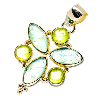 Sterling silver fluorite and peridot pendant with blue teardrop and green round stones