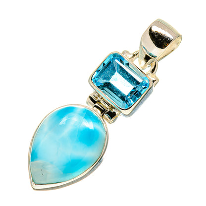 Sterling silver pendant with square blue topaz and oval larimar gemstone