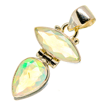 Faceted opal pendant with two pear-shaped iridescent stones and sterling silver setting