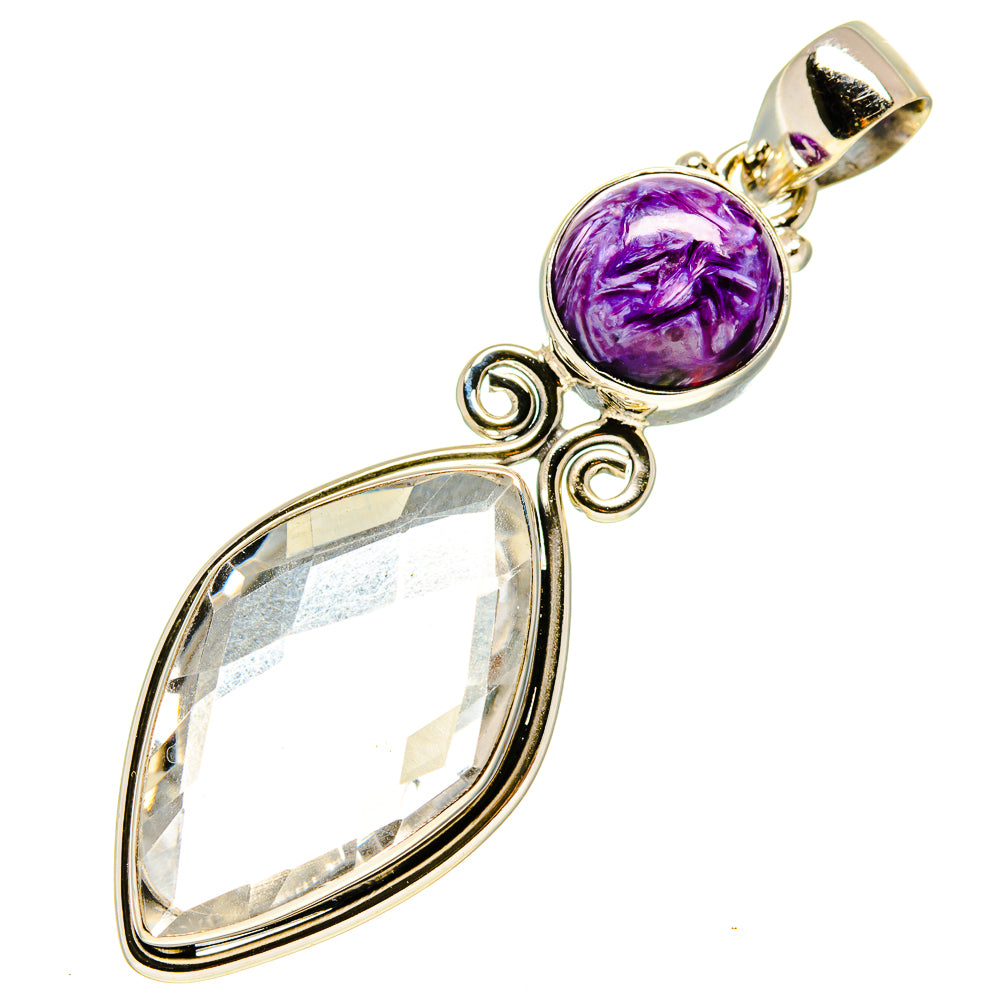 Sterling silver pendant with purple cabochon and faceted teardrop crystal charm