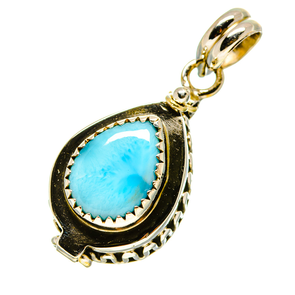 Sterling silver Larimar pendant, pear-shaped blue gemstone with ornamental frame
