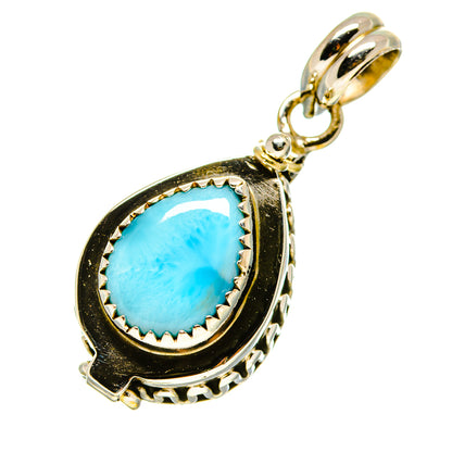 Sterling silver Larimar pendant, pear-shaped blue gemstone with ornamental frame