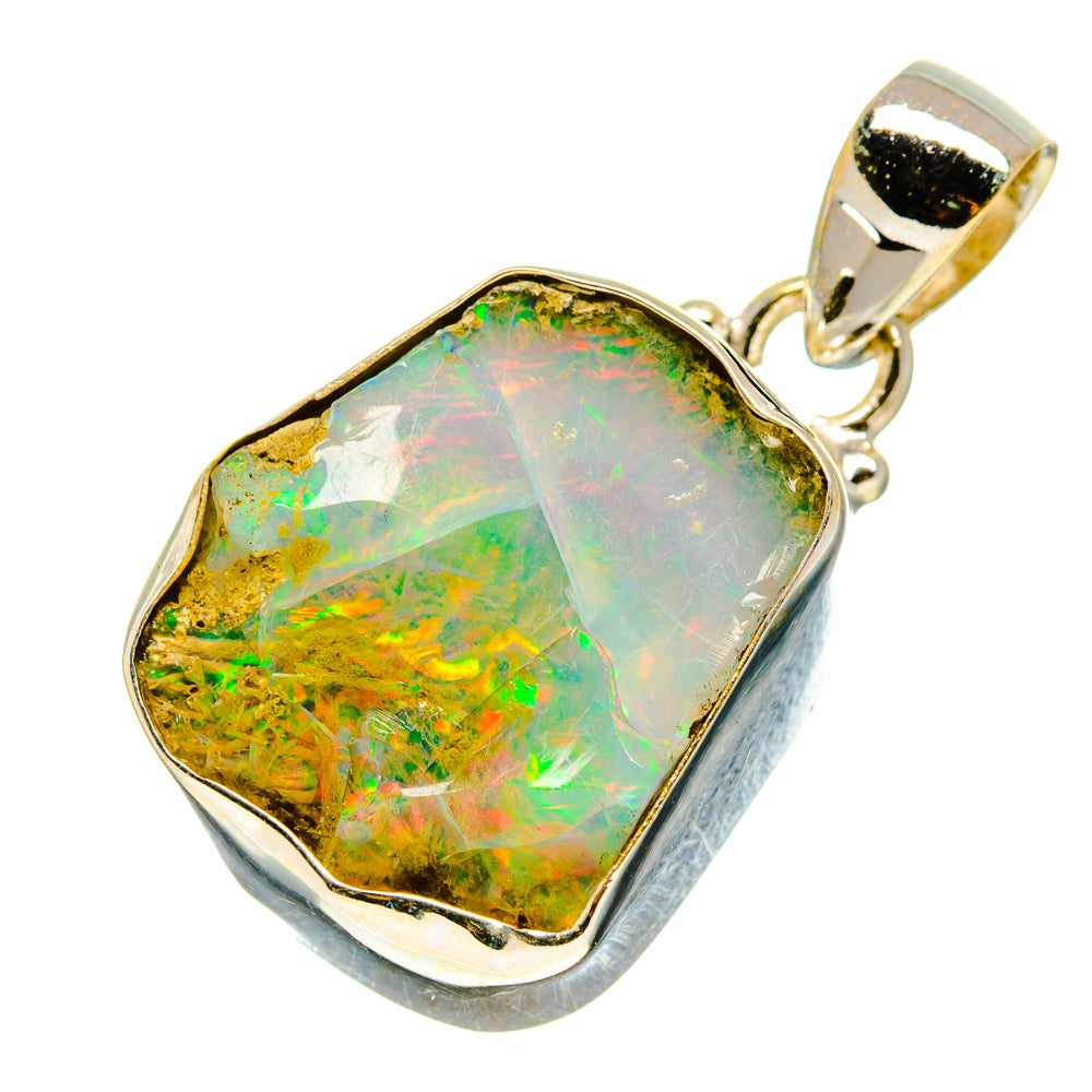 Rough Ethiopian opal pendant, 925 sterling silver bezel, round bail