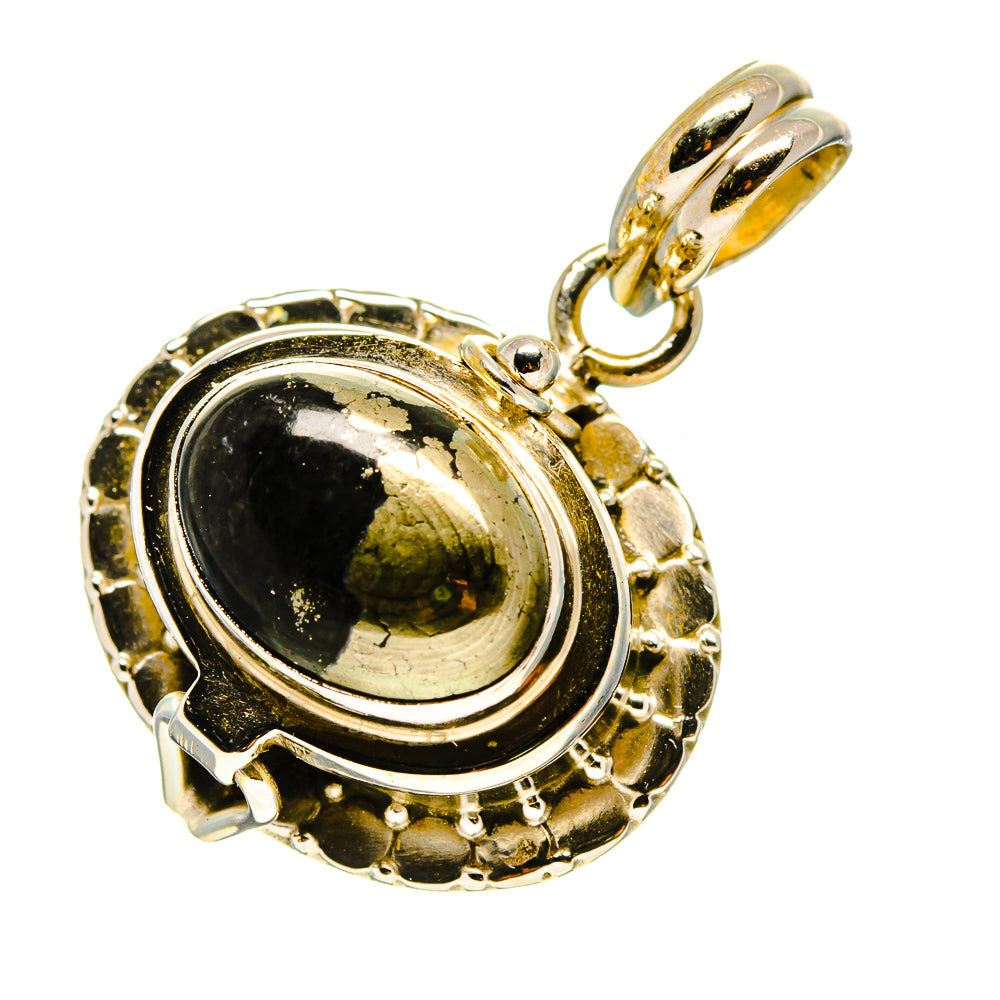 Black onyx oval pendant in gold-tone bezel with hinged bail, 925 sterling silver