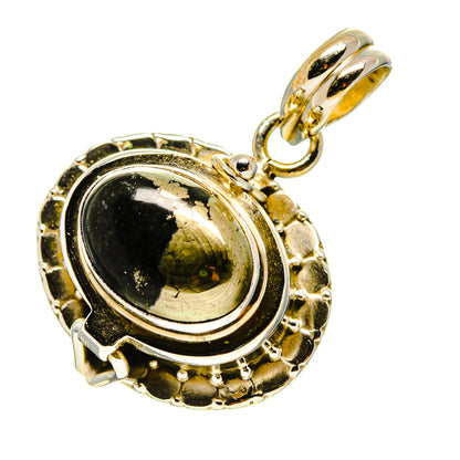 Black onyx oval pendant in gold-tone bezel with hinged bail, 925 sterling silver