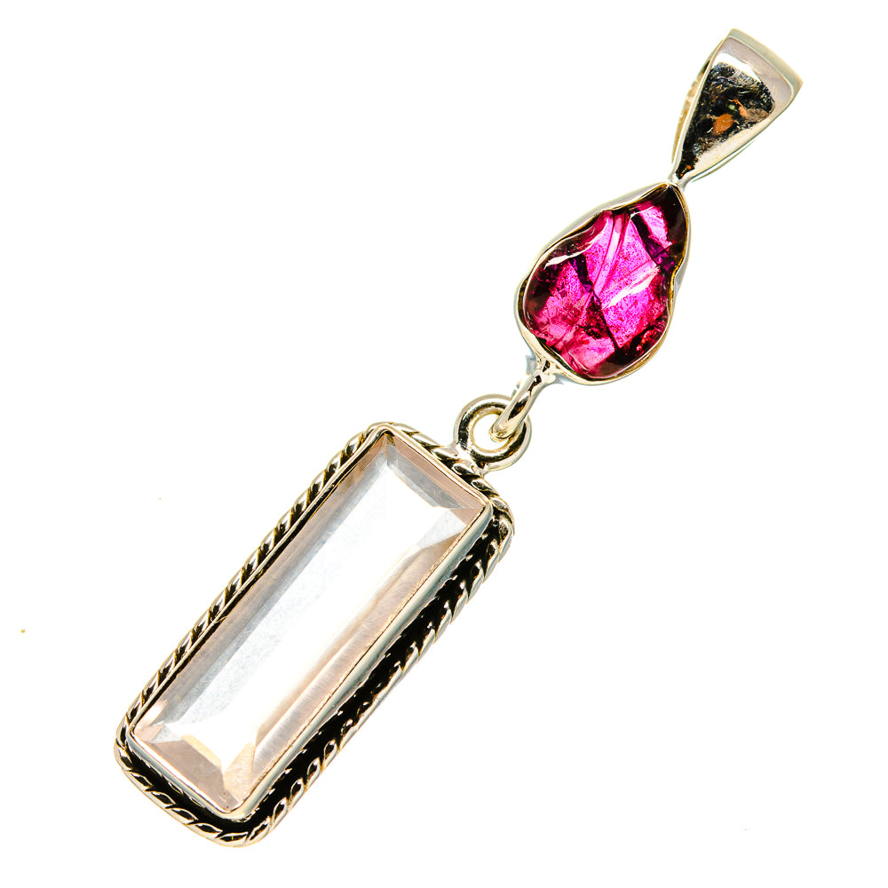 Sterling silver rose quartz and garnet pendant with faceted stones and bail