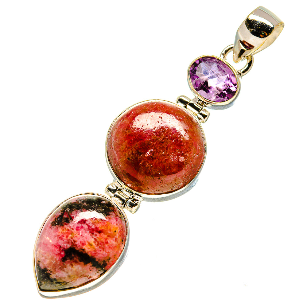 925 sterling silver gemstone pendant with oval stones and top bail; purple, red, and pink.
