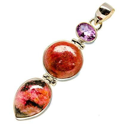 925 sterling silver gemstone pendant with oval stones and top bail; purple, red, and pink.