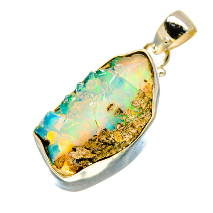 Sterling silver Ethiopian opal pendant with rough teardrop opal gemstone