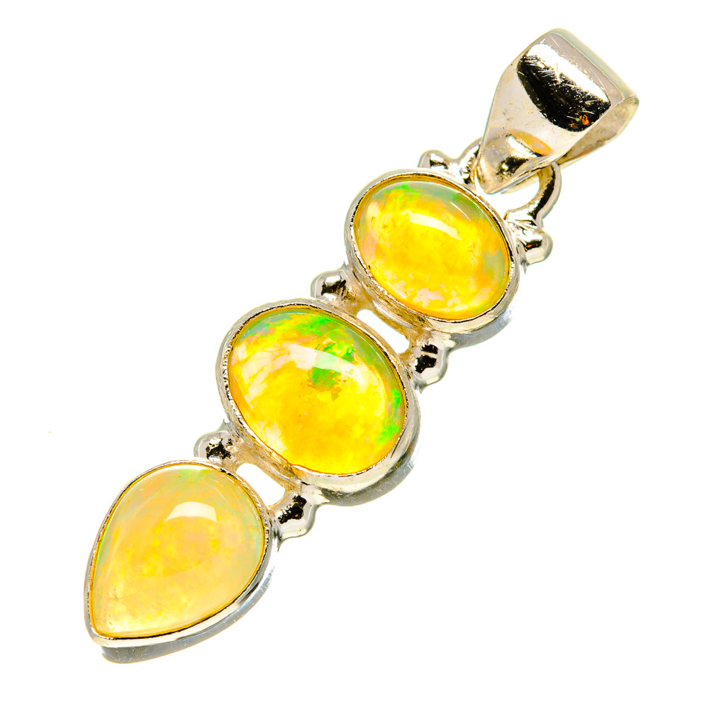 925 sterling silver opal pendant with three oval yellow-green opal cabochons