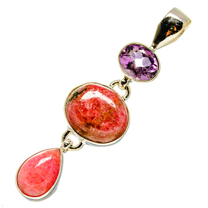 925 sterling silver pendant with amethyst and red rhodonite stones