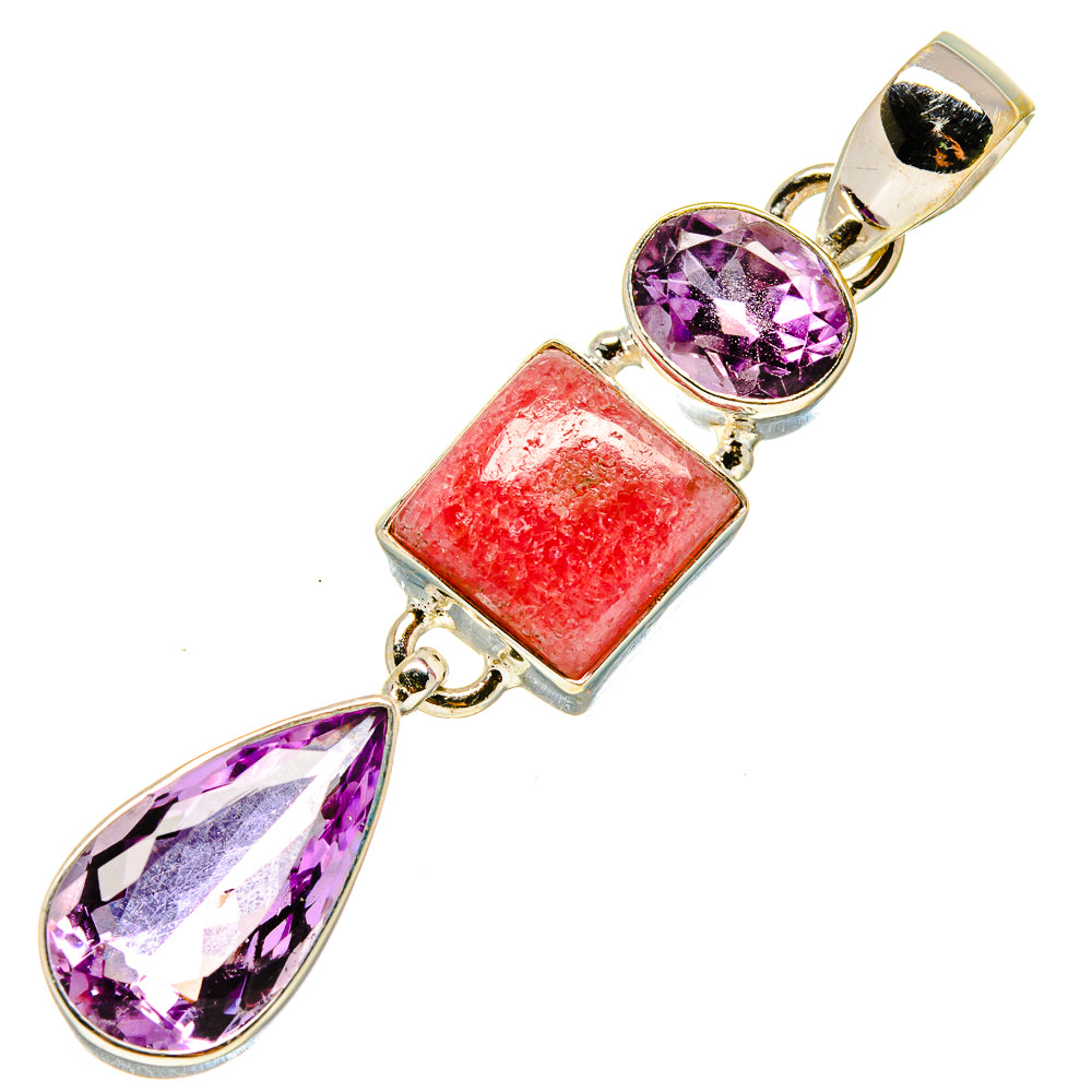 Sterling silver pendant with purple amethyst and pink-red rhodochrosite stones