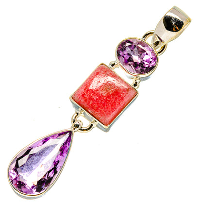 Sterling silver pendant with purple amethyst and pink-red rhodochrosite stones