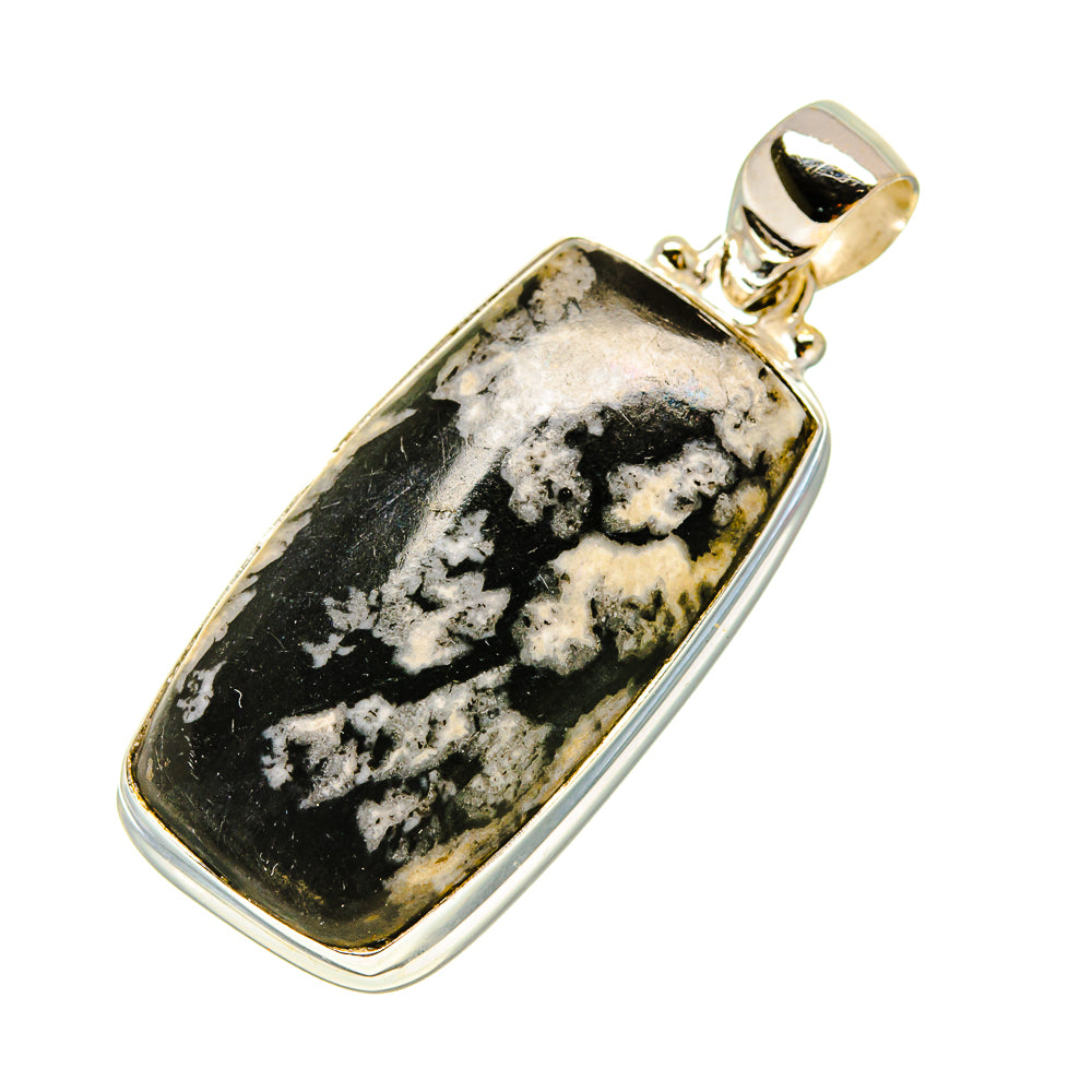 Rectangular chrysanthemum stone pendant in 925 sterling silver with bail loop
