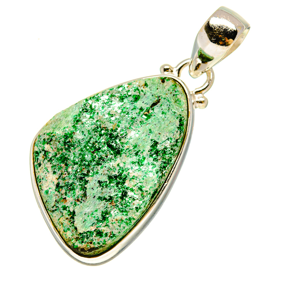 Green fuchsite pendant in 925 sterling silver, teardrop stone with bail