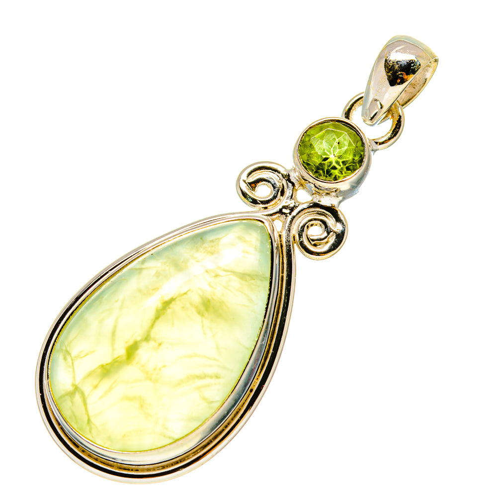 Teardrop peridot pendant with sterling silver bezel and round peridot accent stone