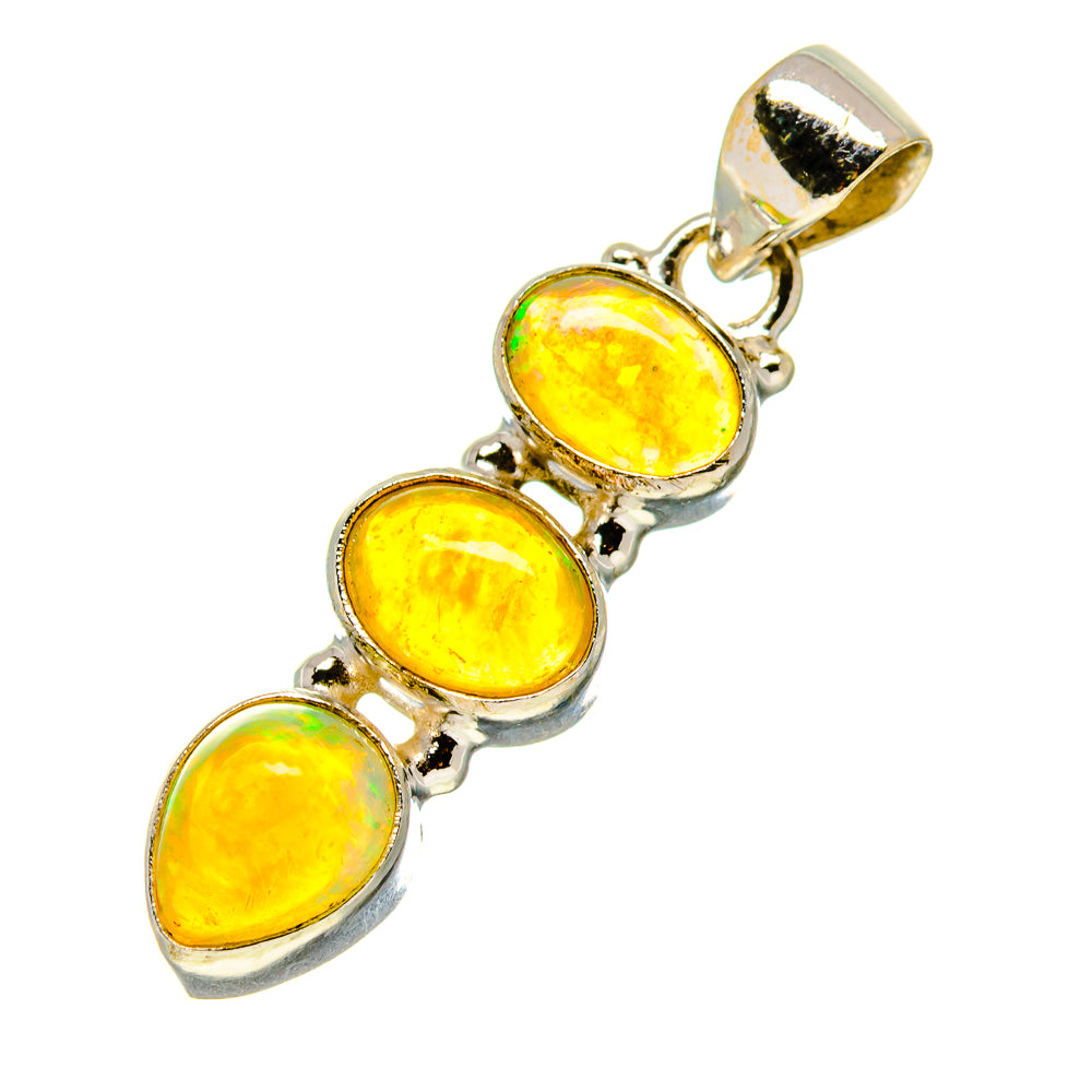 Ethiopian opal pendant in 925 sterling silver with three oval yellow opals