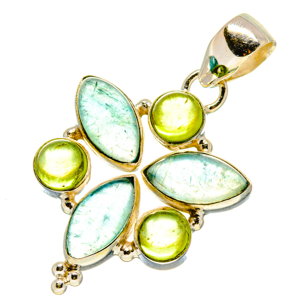 Sterling silver pendant with blue-green fluorite teardrops and peridot green stones