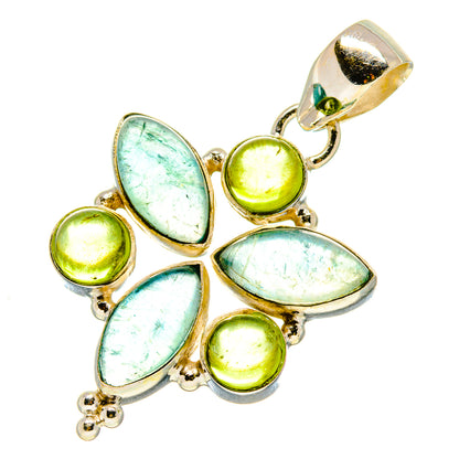 Sterling silver pendant with blue-green fluorite teardrops and peridot green stones