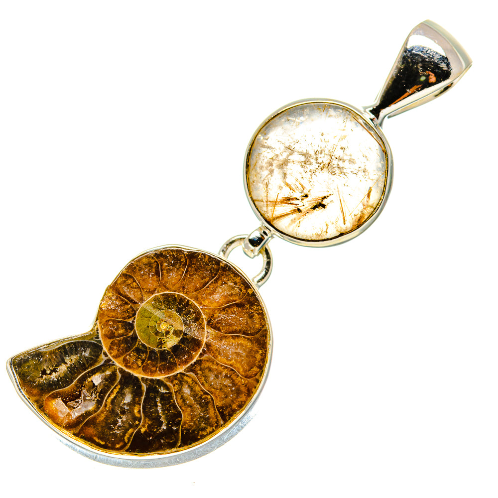 Ammonite Fossil, Rutilated Quartz Pendants handcrafted by Ana Silver Co - PD758734