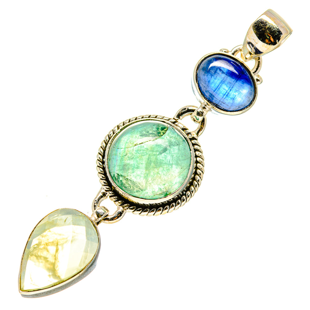 Green Fluorite, Prehnite, Kyanite Pendants handcrafted by Ana Silver Co - PD758741