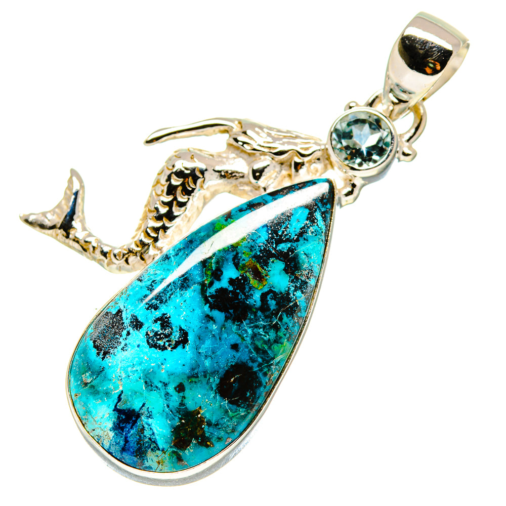 Shattuckite, Blue Topaz Mermaid Pendants handcrafted by Ana Silver Co - PD758774