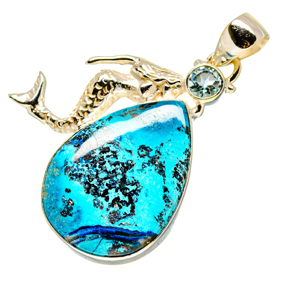Shattuckite, Blue Topaz Mermaid Pendants handcrafted by Ana Silver Co - PD758776