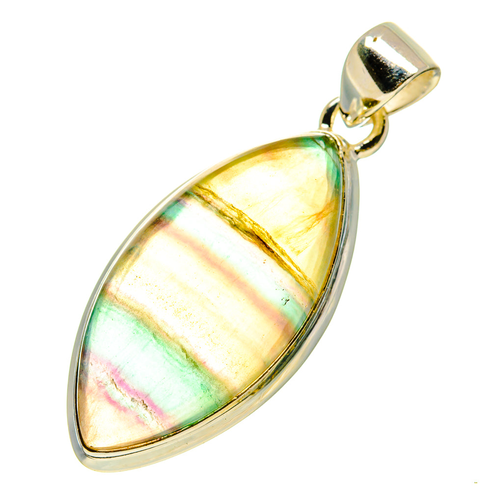 Fluorite sterling silver teardrop pendant, iridescent yellow-green-pink gemstone
