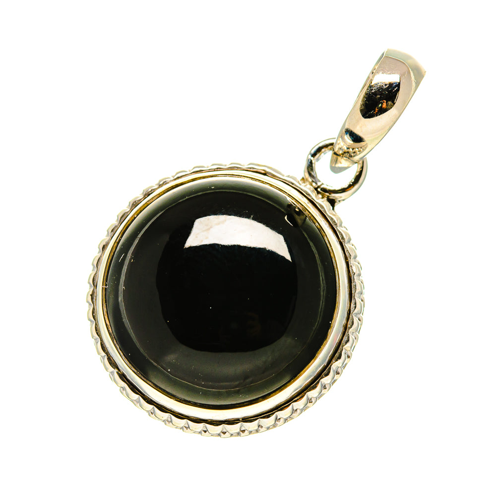 Round black onyx pendant with silver beaded border and top loop bail