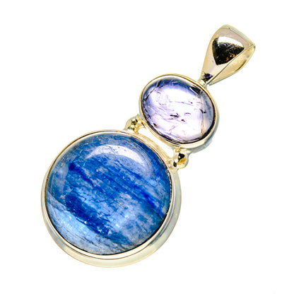 Sterling silver pendant with oval blue stone and small purple-toned stone drop